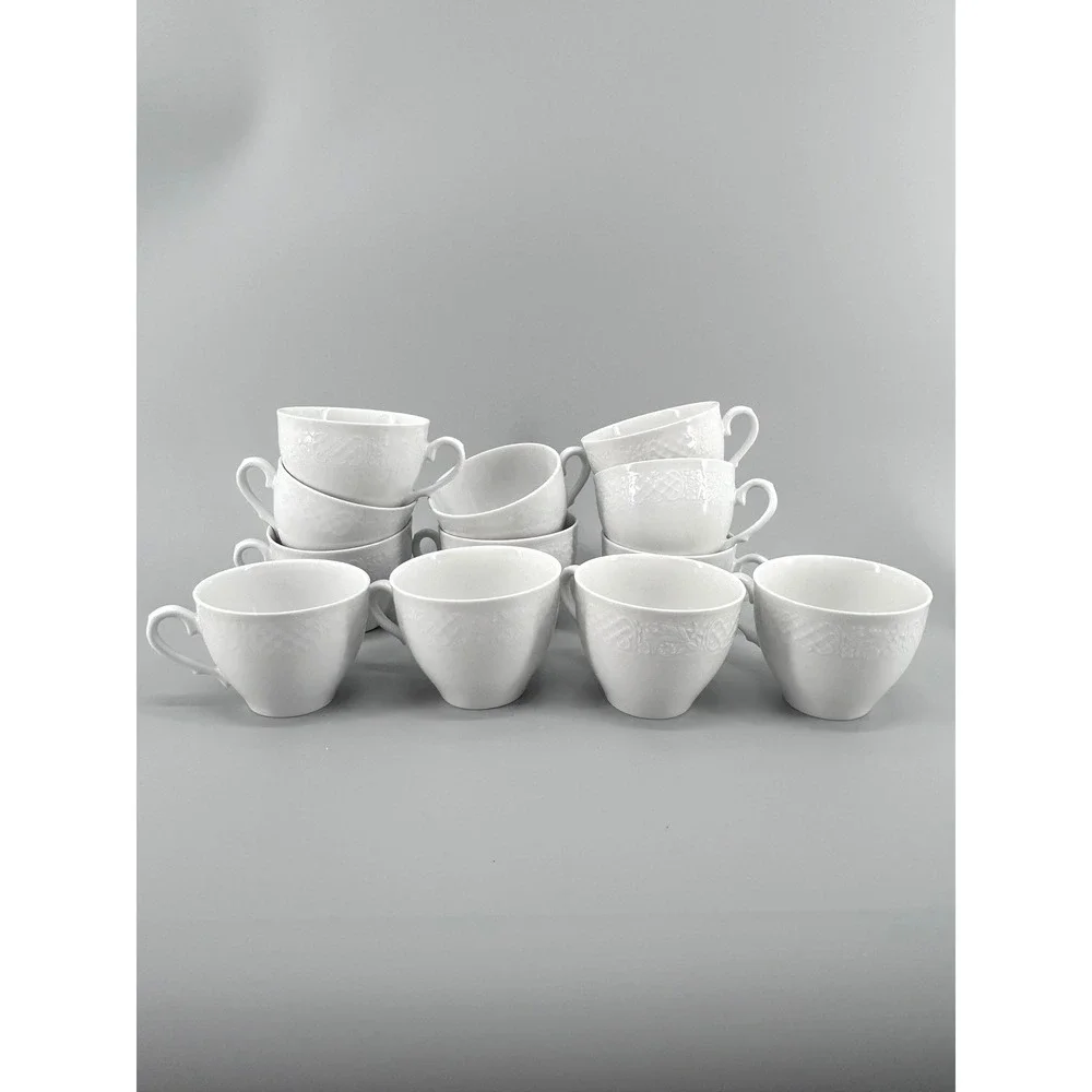 Oscar de la Renta Old Dresden Fine China 12 Tea Cups and 1 Creamer All White